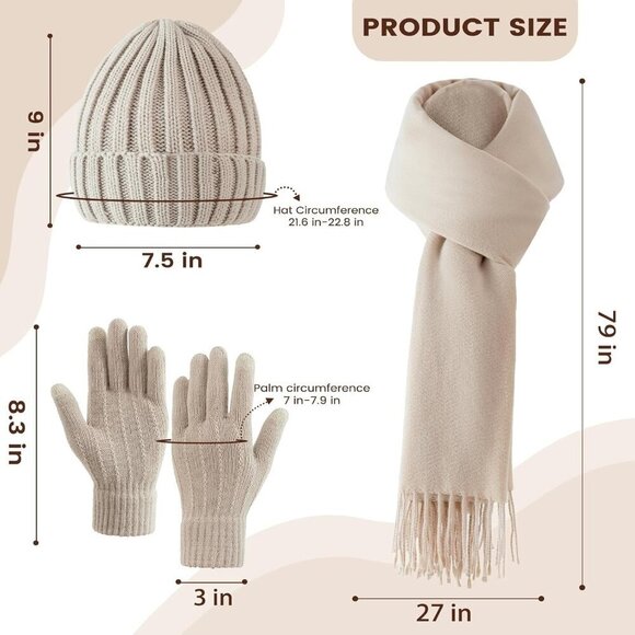 Winter Hat Beanie Scarf Gloves Set Fleece Lined Unisex Cold Weather main image 4